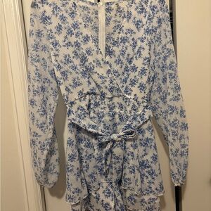 Feminine Girly Blue Floral Romper